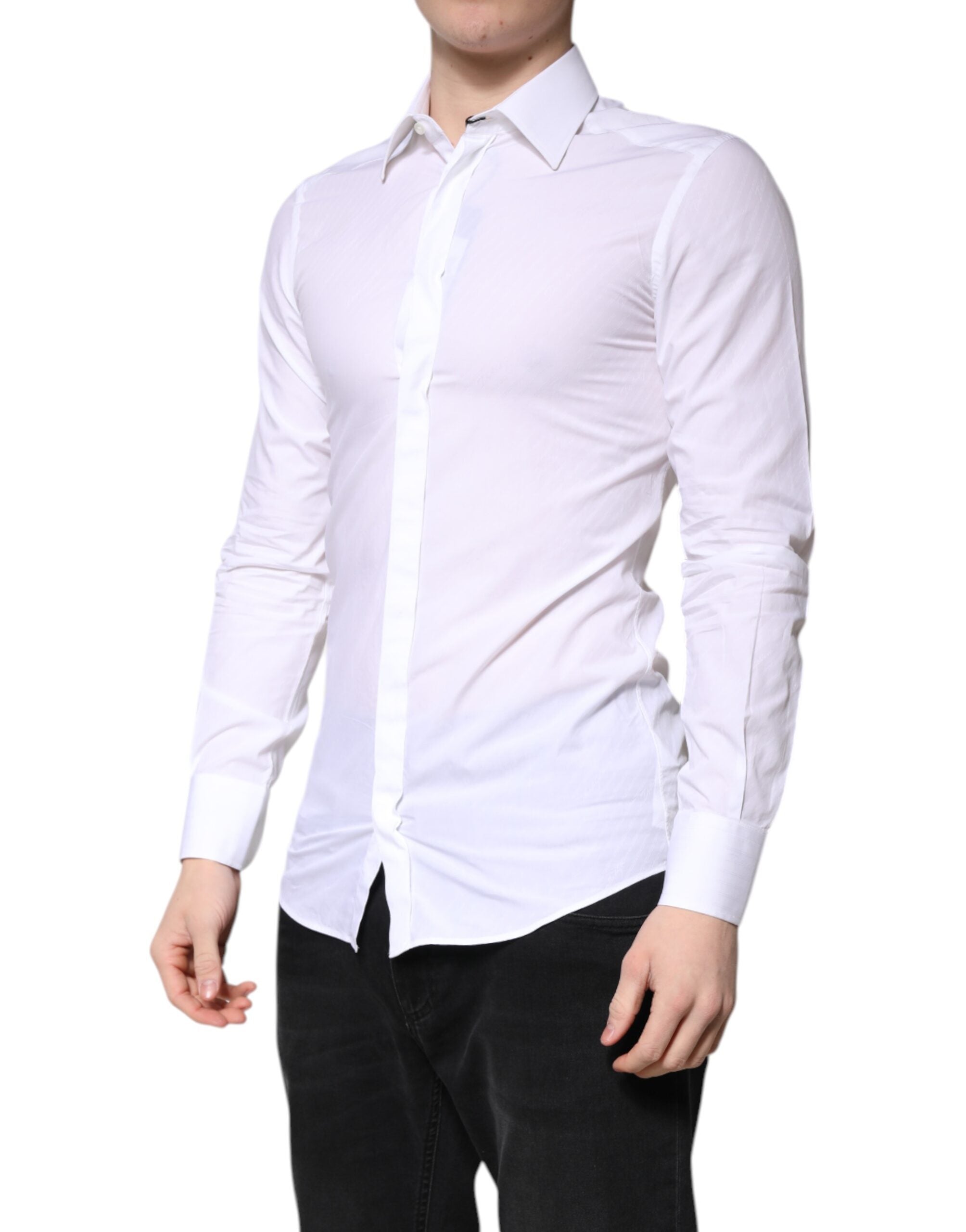 Dolce & Gabbana White Cotton Dress GOLD Formal Collar Shirt